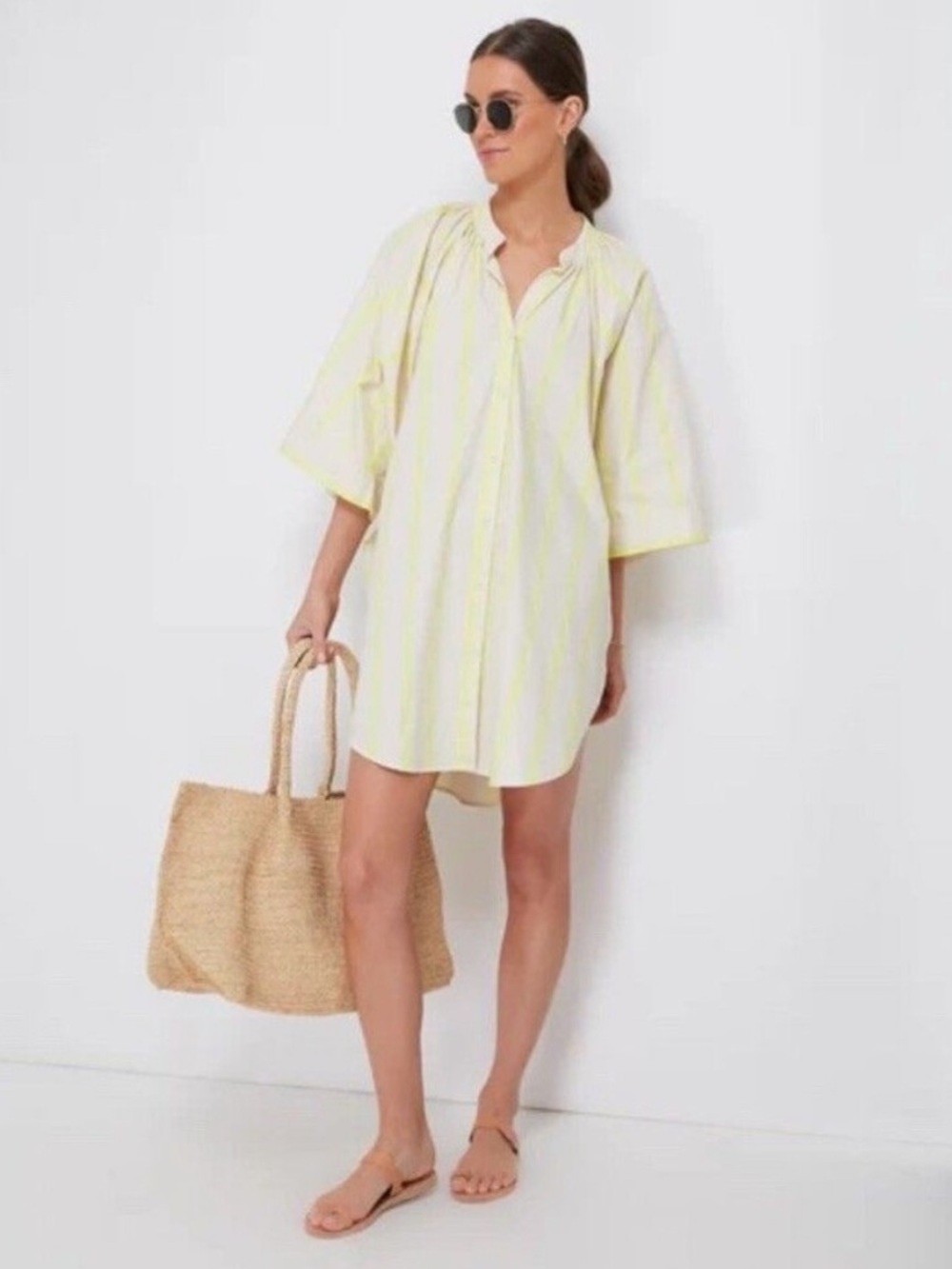 Tuckernuck Pomander Place Yellow and Cream Striped Pia Coverup